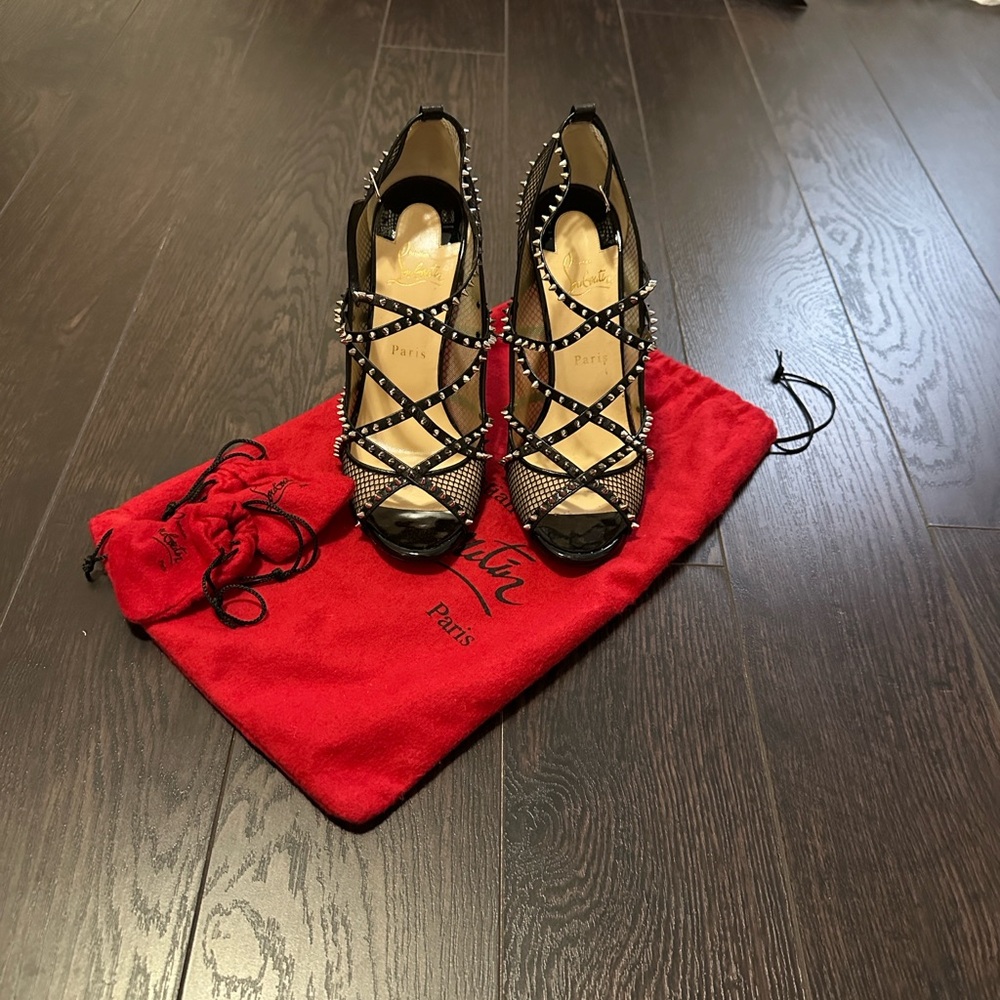 Authentic Christian Louboutin Black and Silver Studded Heels